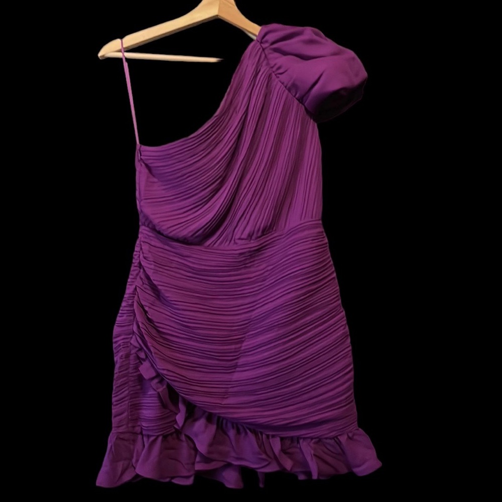 Express purple one shoulder puff sleeve dress.